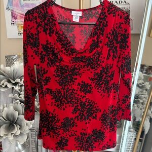 Jaclyn Smith Red and Black Floral Blouse